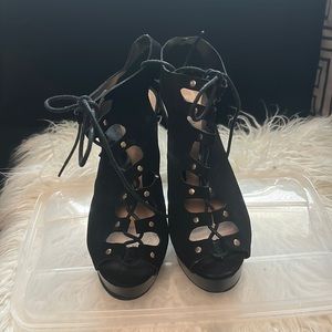 Black, 3 inch platform heels, Gently used